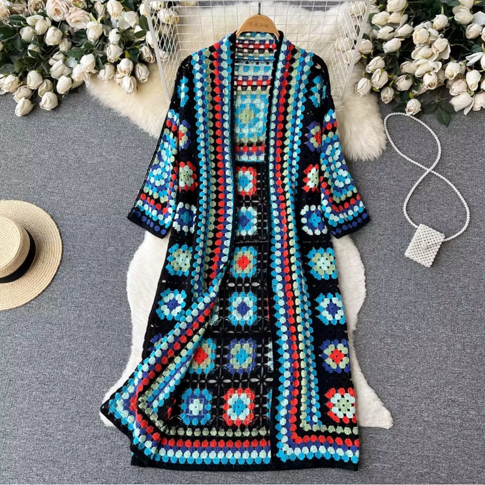Colorful Crochet Long Length Sweater in Cream or Black - Picture 7 of 10